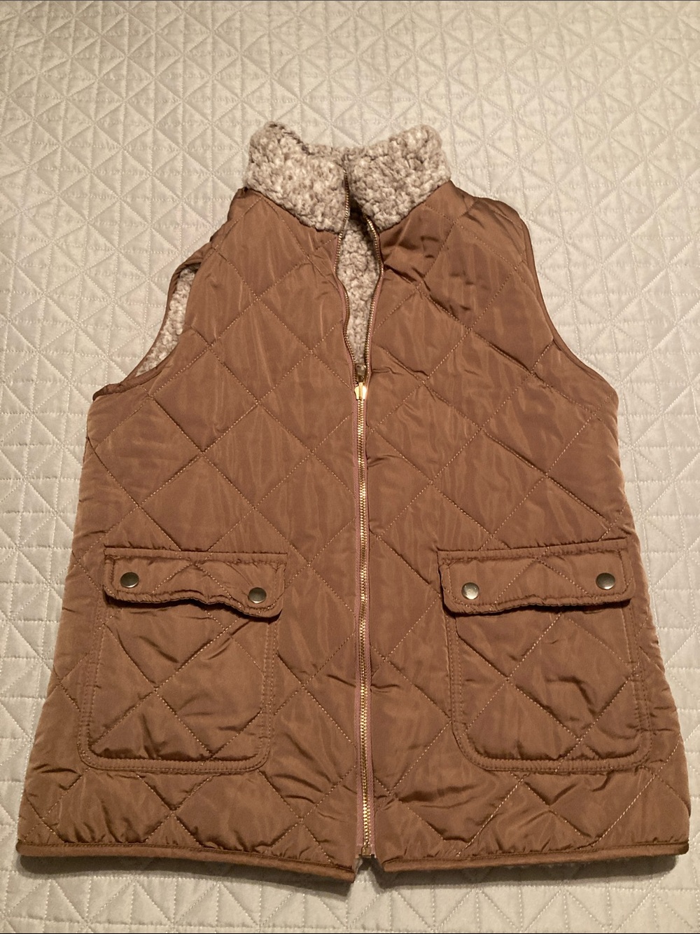 Women’s Quilted Brown Sherpa-Lined Vest